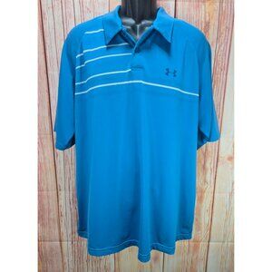 Under Armour Mens Heatgear Loose Fit Polo XL Blue Stripe Design